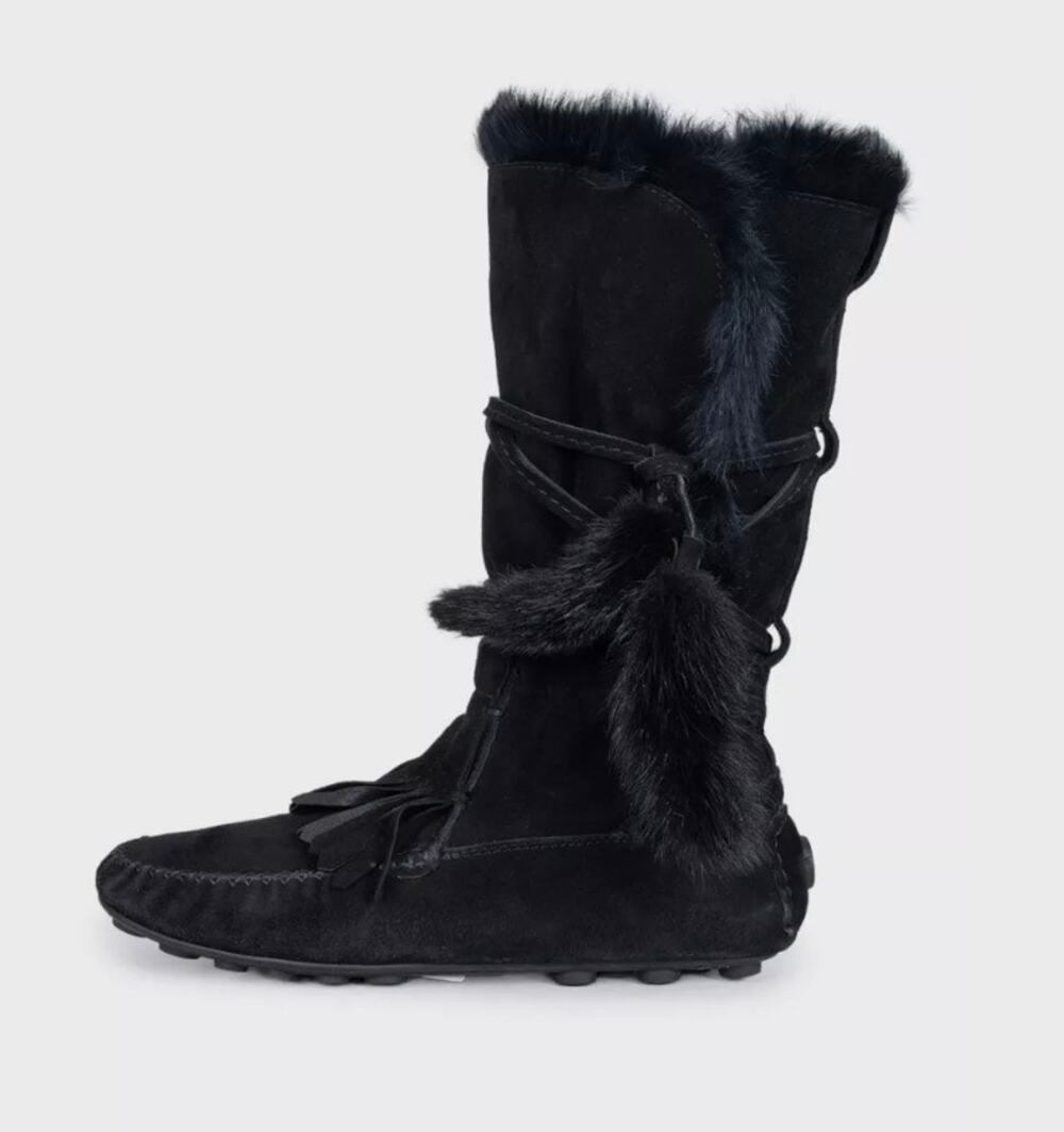 YSL Vintage Suede Fur-Lined Ankle Boots - Black, Size 39
